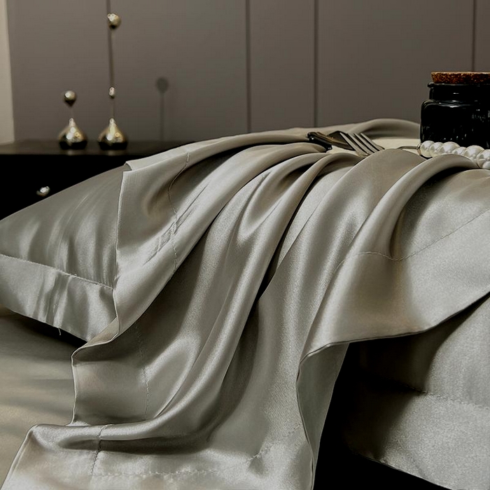 91家纺网 家纺一手货源 找家纺 合纵跨境工厂 新款水洗真丝纯色四件套跨境外贸JIT一件代发TEMU亚马逊希音包过核价冰丝床单款床笠款四件套 深灰