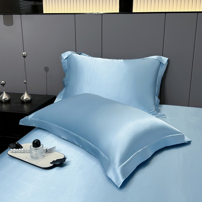 91家纺网 家纺一手货源 找家纺 合纵跨境工厂 新款水洗真丝纯色四件套跨境外贸JIT一件代发TEMU亚马逊希音包过核价冰丝床单款床笠款四件套 天蓝