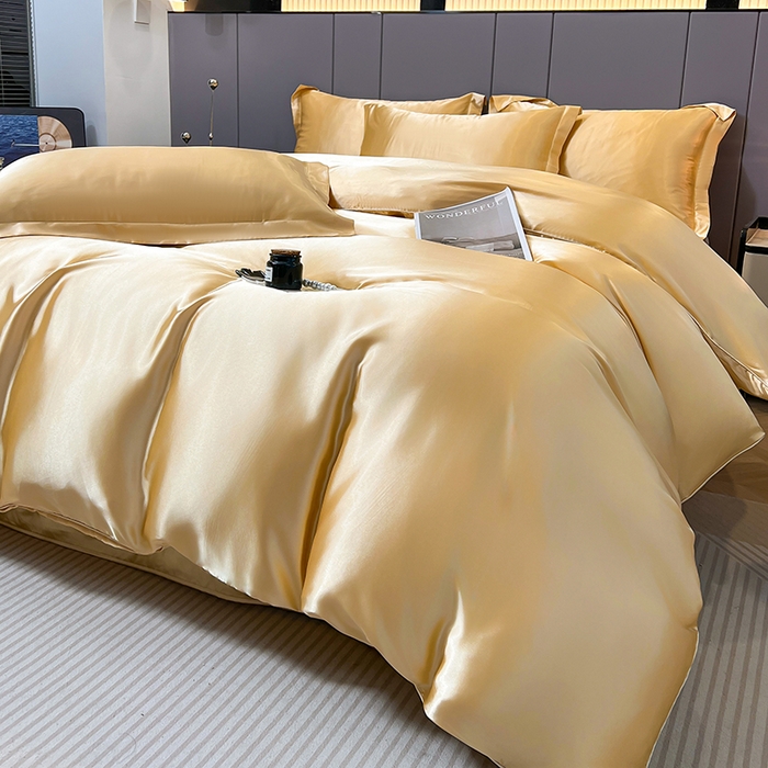 91家纺网 家纺一手货源 找家纺 合纵跨境工厂 新款水洗真丝纯色四件套跨境外贸JIT一件代发TEMU亚马逊希音包过核价冰丝床单款床笠款四件套 驼色