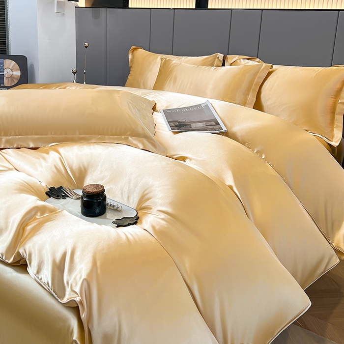 91家纺网 家纺一手货源 找家纺 合纵跨境工厂 新款水洗真丝纯色四件套跨境外贸JIT一件代发TEMU亚马逊希音包过核价冰丝床单款床笠款四件套 驼色