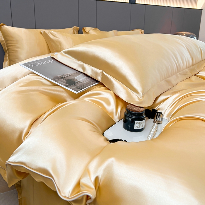 91家纺网 家纺一手货源 找家纺 合纵跨境工厂 新款水洗真丝纯色四件套跨境外贸JIT一件代发TEMU亚马逊希音包过核价冰丝床单款床笠款四件套 驼色