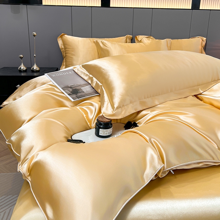 91家纺网 家纺一手货源 找家纺 合纵跨境工厂 新款水洗真丝纯色四件套跨境外贸JIT一件代发TEMU亚马逊希音包过核价冰丝床单款床笠款四件套 驼色