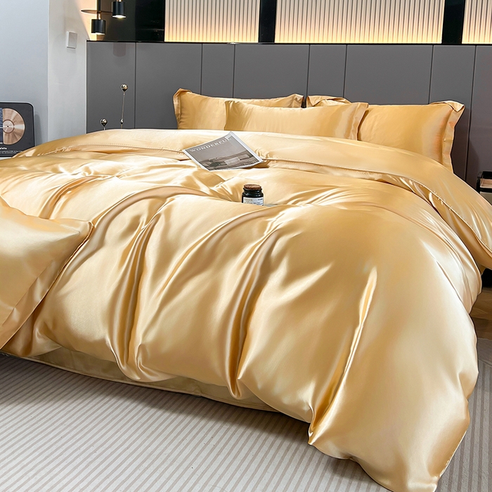 91家纺网 家纺一手货源 找家纺 合纵跨境工厂 新款水洗真丝纯色四件套跨境外贸JIT一件代发TEMU亚马逊希音包过核价冰丝床单款床笠款四件套 驼色