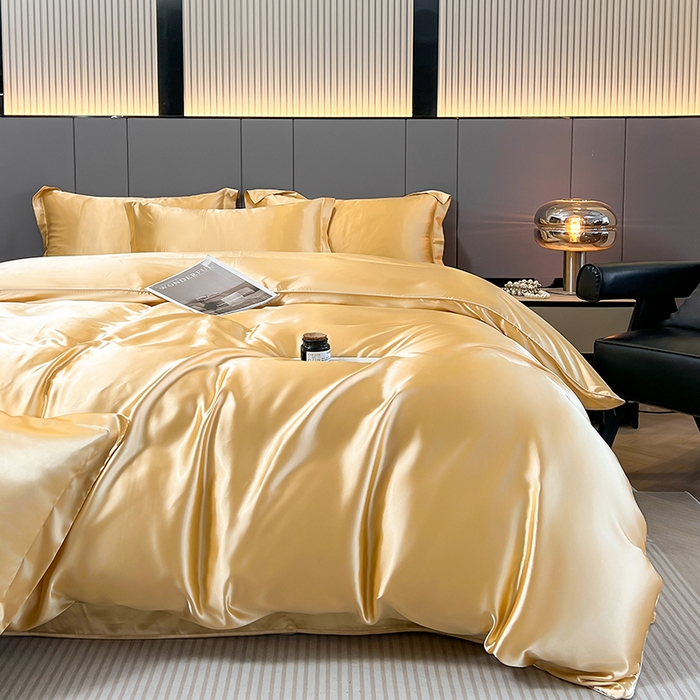 91家纺网 家纺一手货源 找家纺 合纵跨境工厂 新款水洗真丝纯色四件套跨境外贸JIT一件代发TEMU亚马逊希音包过核价冰丝床单款床笠款四件套 驼色