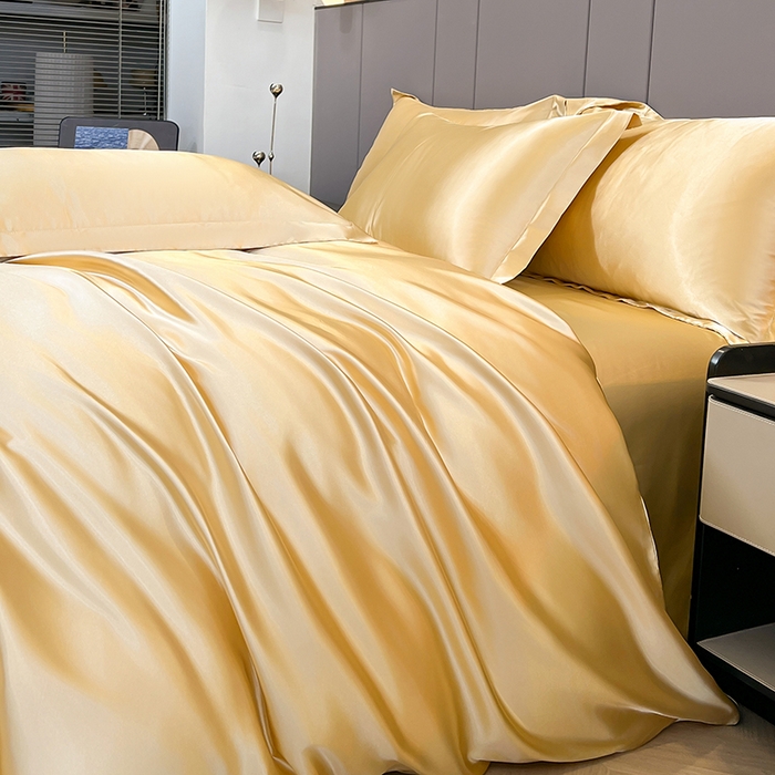 91家纺网 家纺一手货源 找家纺 合纵跨境工厂 新款水洗真丝纯色四件套跨境外贸JIT一件代发TEMU亚马逊希音包过核价冰丝床单款床笠款四件套 驼色