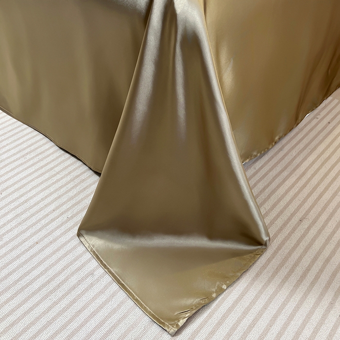 91家纺网 家纺一手货源 找家纺 合纵跨境工厂 新款水洗真丝纯色四件套跨境外贸JIT一件代发TEMU亚马逊希音包过核价冰丝床单款床笠款四件套 香槟金