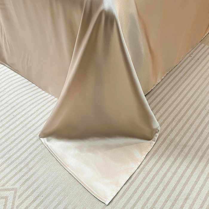 91家纺网 家纺一手货源 找家纺 合纵跨境工厂 新款水洗真丝纯色四件套跨境外贸JIT一件代发TEMU亚马逊希音包过核价冰丝床单款床笠款四件套 香槟拼米