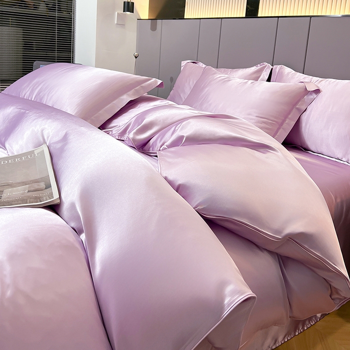 91家纺网 家纺一手货源 找家纺 合纵跨境工厂 新款水洗真丝纯色四件套跨境外贸JIT一件代发TEMU亚马逊希音包过核价冰丝床单款床笠款四件套 香芋紫