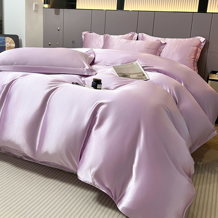 91家纺网 家纺一手货源 找家纺 合纵跨境工厂 新款水洗真丝纯色四件套跨境外贸JIT一件代发TEMU亚马逊希音包过核价冰丝床单款床笠款四件套 香芋紫