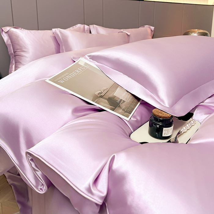 91家纺网 家纺一手货源 找家纺 合纵跨境工厂 新款水洗真丝纯色四件套跨境外贸JIT一件代发TEMU亚马逊希音包过核价冰丝床单款床笠款四件套 香芋紫