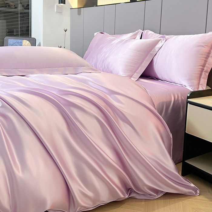 91家纺网 家纺一手货源 找家纺 合纵跨境工厂 新款水洗真丝纯色四件套跨境外贸JIT一件代发TEMU亚马逊希音包过核价冰丝床单款床笠款四件套 香芋紫