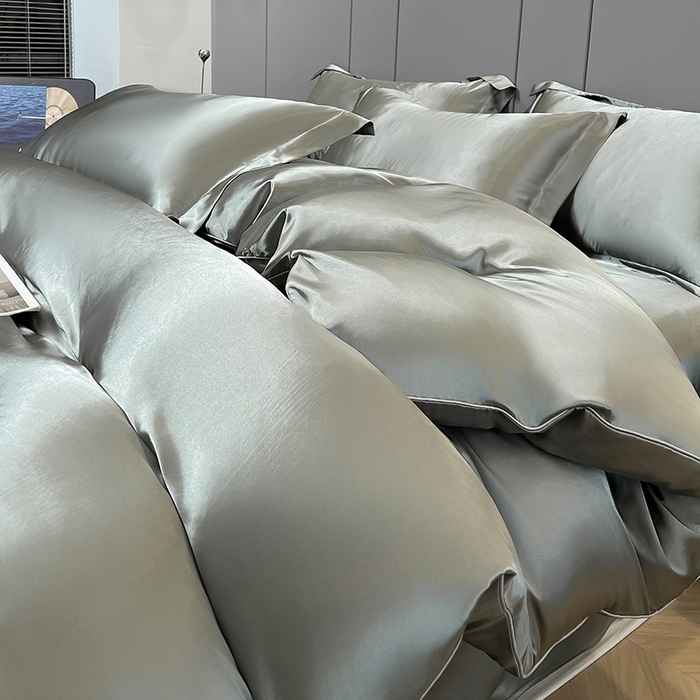 91家纺网 家纺一手货源 找家纺 合纵跨境工厂 新款水洗真丝纯色四件套跨境外贸JIT一件代发TEMU亚马逊希音包过核价冰丝床单款床笠款四件套 银灰