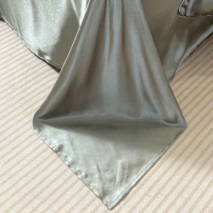 91家纺网 家纺一手货源 找家纺 合纵跨境工厂 新款水洗真丝纯色四件套跨境外贸JIT一件代发TEMU亚马逊希音包过核价冰丝床单款床笠款四件套 银灰