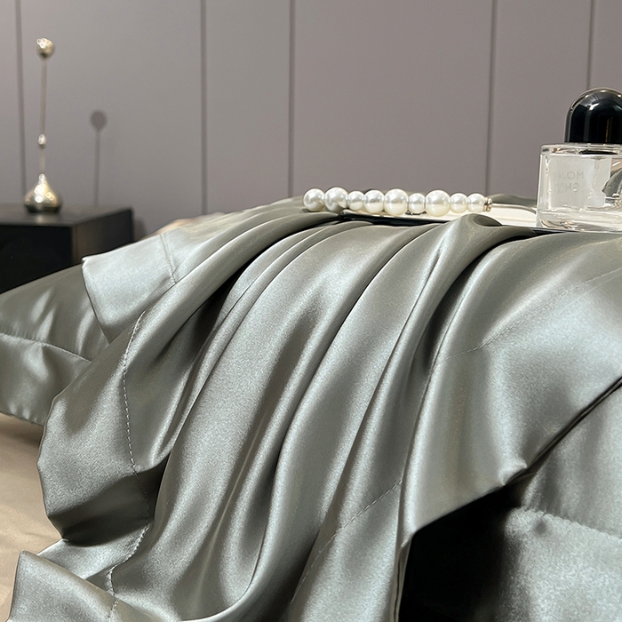 91家纺网 家纺一手货源 找家纺 合纵跨境工厂 新款水洗真丝纯色四件套跨境外贸JIT一件代发TEMU亚马逊希音包过核价冰丝床单款床笠款四件套 银灰拼米