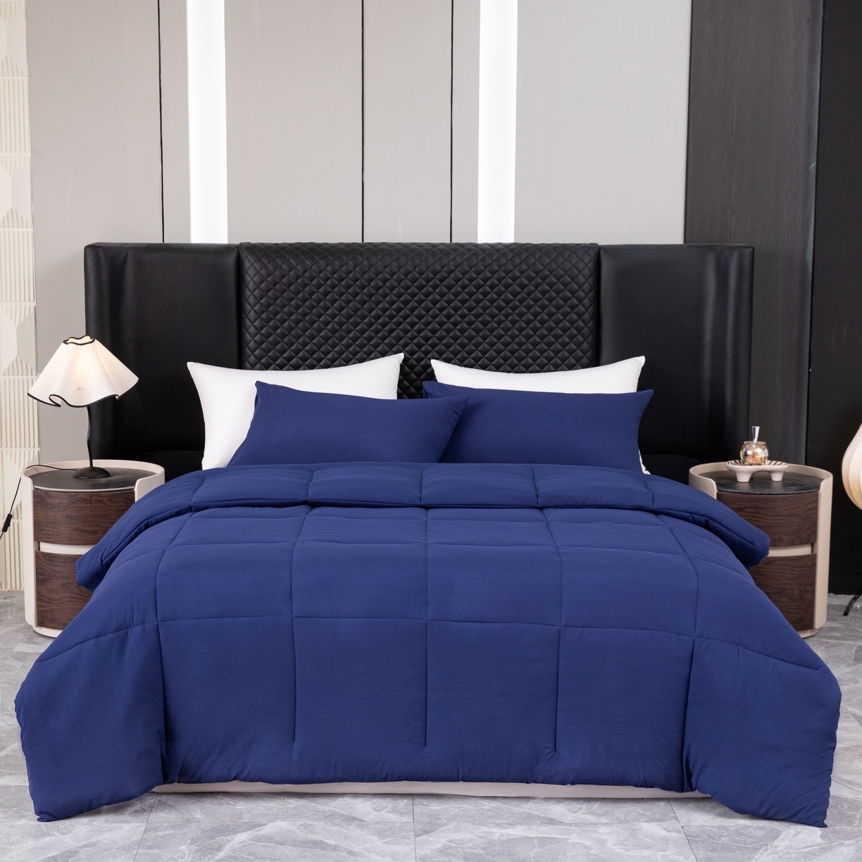 91家纺网 家纺一手货源 找家纺 合纵跨境工厂 2025新款跨境专供爆款水洗棉枕套被子外贸JIT一件代发TEMU亚马逊希音包过核价二三件套 藏青色