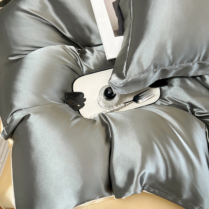 91家纺网 家纺一手货源 找家纺 合纵跨境工厂 新款水洗真丝纯色四件套跨境外贸JIT一件代发TEMU亚马逊希音包过核价冰丝床单款床笠款四件套 银灰驼