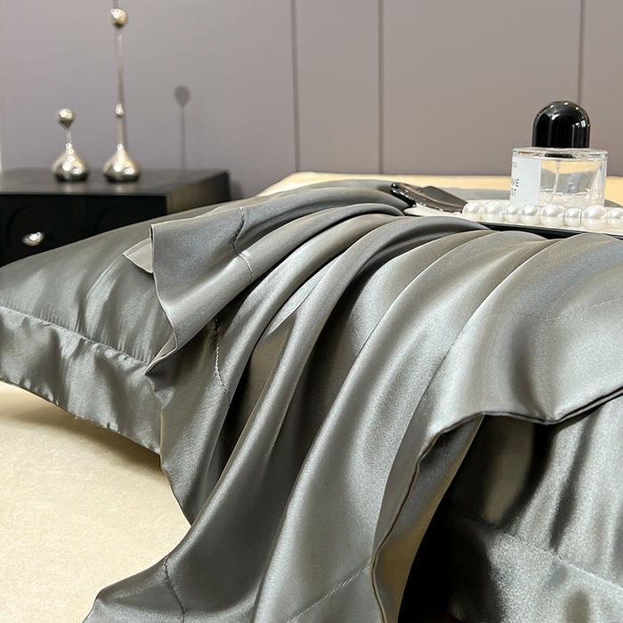 91家纺网 家纺一手货源 找家纺 合纵跨境工厂 新款水洗真丝纯色四件套跨境外贸JIT一件代发TEMU亚马逊希音包过核价冰丝床单款床笠款四件套 银灰驼