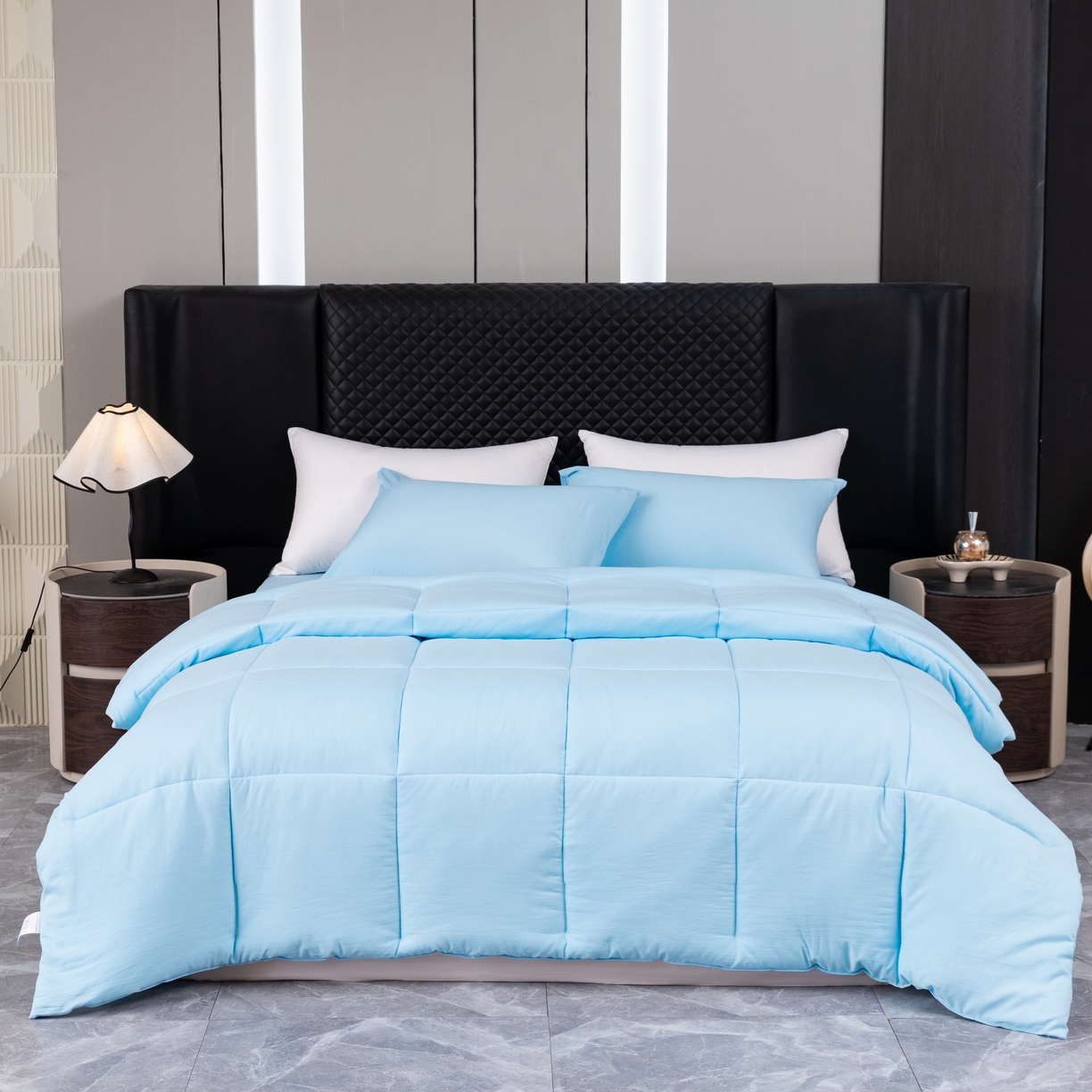 91家纺网 家纺一手货源 找家纺 合纵跨境工厂 2025新款跨境专供爆款水洗棉枕套被子外贸JIT一件代发TEMU亚马逊希音包过核价二三件套 天蓝色