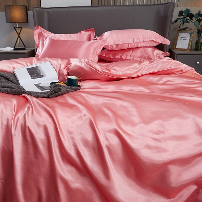 91家纺网 家纺一手货源 找家纺 合纵跨境工厂 新款水洗真丝纯色四件套跨境外贸JIT一件代发TEMU亚马逊希音包过核价冰丝床单款床笠款四件套 玉色