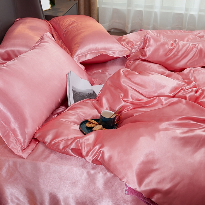 91家纺网 家纺一手货源 找家纺 合纵跨境工厂 新款水洗真丝纯色四件套跨境外贸JIT一件代发TEMU亚马逊希音包过核价冰丝床单款床笠款四件套 玉色