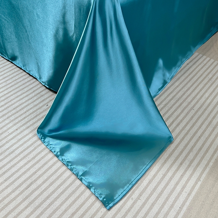 91家纺网 家纺一手货源 找家纺 合纵跨境工厂 新款水洗真丝纯色四件套跨境外贸JIT一件代发TEMU亚马逊希音包过核价冰丝床单款床笠款四件套 月光蓝