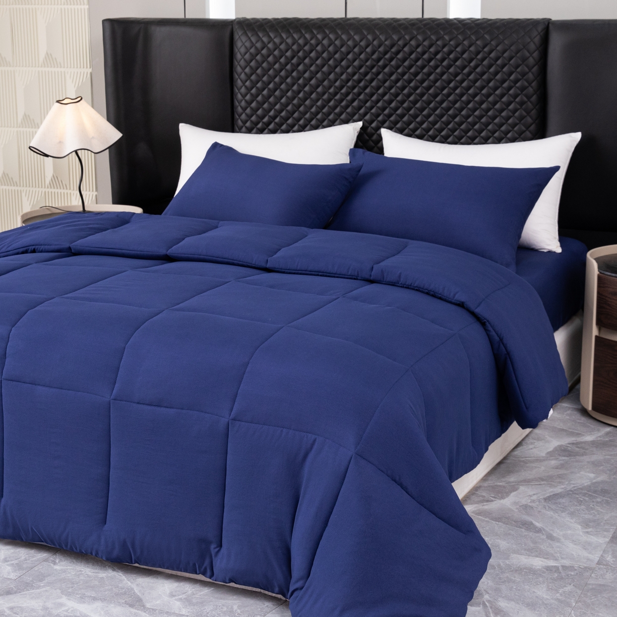 91家纺网 家纺一手货源 找家纺 合纵跨境工厂 2025新款爆款水洗棉枕套被芯*床笠*床单*枕套跨境外贸JIT一件代发TEMU亚马逊希音包过核价被子四五件套 藏青色