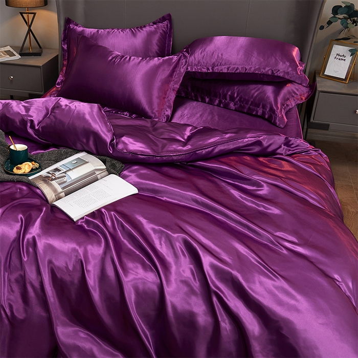 91家纺网 家纺一手货源 找家纺 合纵跨境工厂 新款水洗真丝纯色四件套跨境外贸JIT一件代发TEMU亚马逊希音包过核价冰丝床单款床笠款四件套 紫罗兰