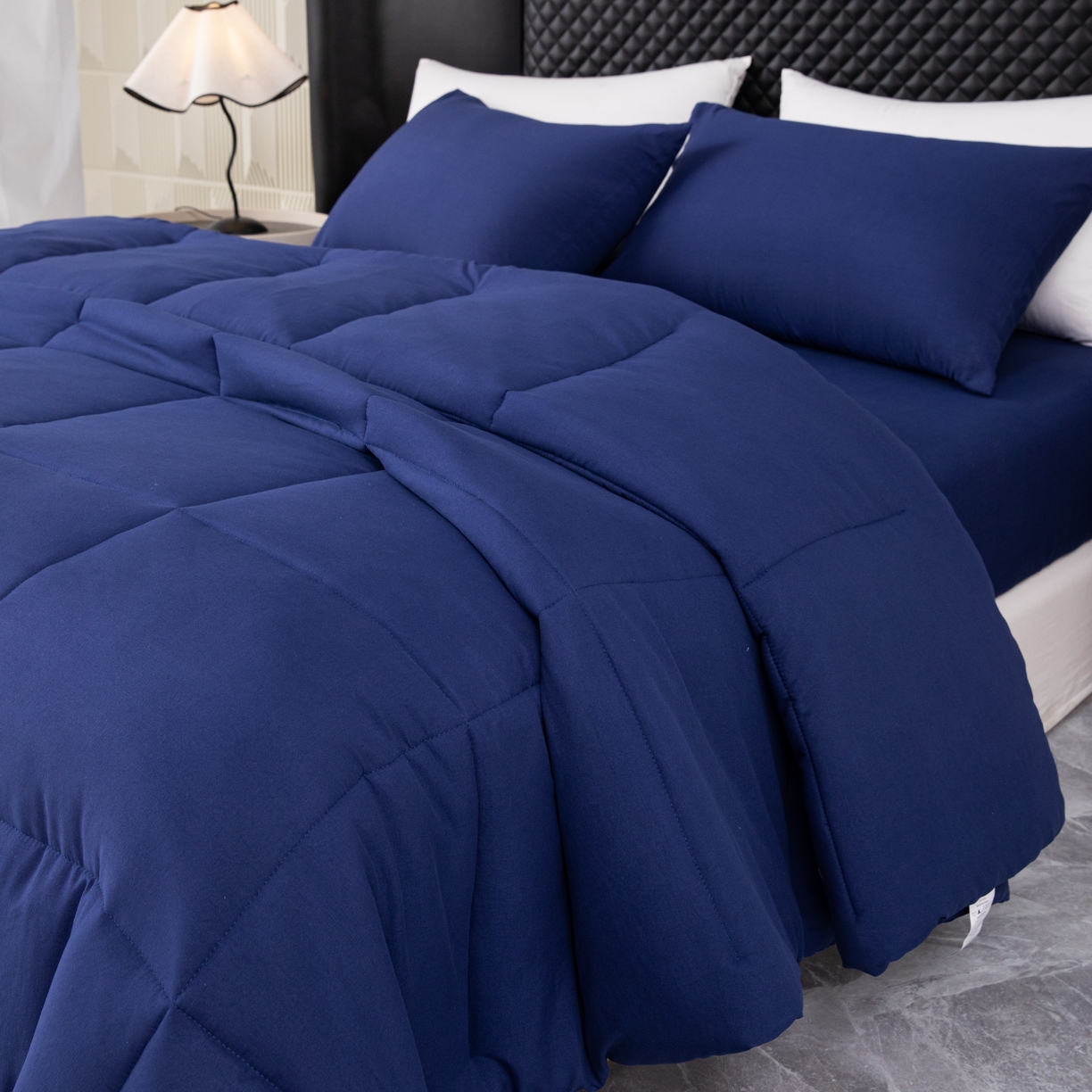 91家纺网 家纺一手货源 找家纺 合纵跨境工厂 2025新款爆款水洗棉枕套被芯*床笠*床单*枕套跨境外贸JIT一件代发TEMU亚马逊希音包过核价被子四五件套 藏青色