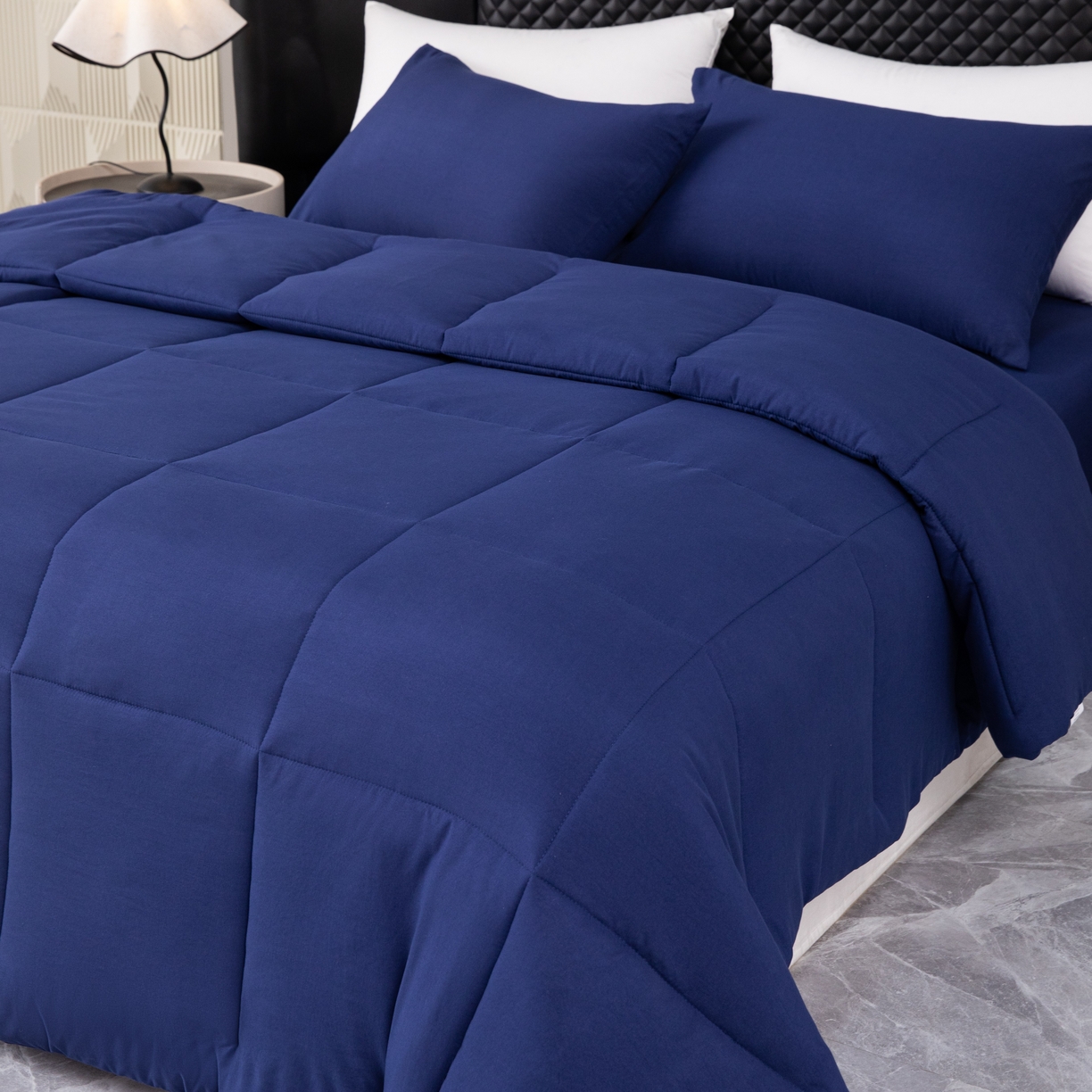 91家纺网 家纺一手货源 找家纺 合纵跨境工厂 2025新款跨境专供爆款水洗棉枕套被子外贸JIT一件代发TEMU亚马逊希音包过核价二三件套 藏青色