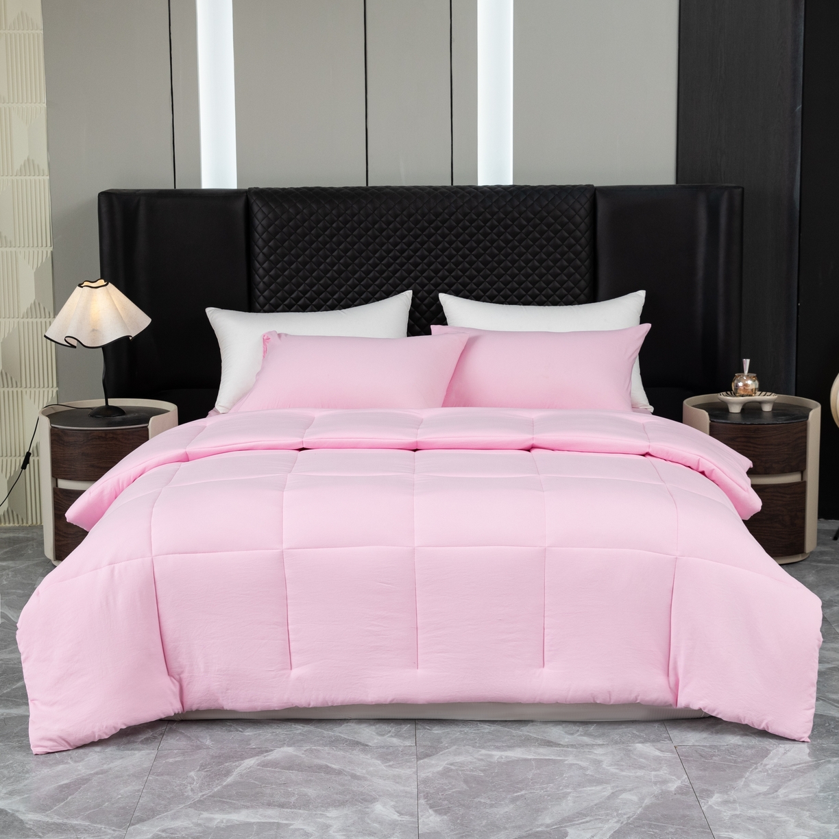 91家纺网 家纺一手货源 找家纺 合纵跨境工厂 2025新款爆款水洗棉枕套被芯*床笠*床单*枕套跨境外贸JIT一件代发TEMU亚马逊希音包过核价被子四五件套 粉红色