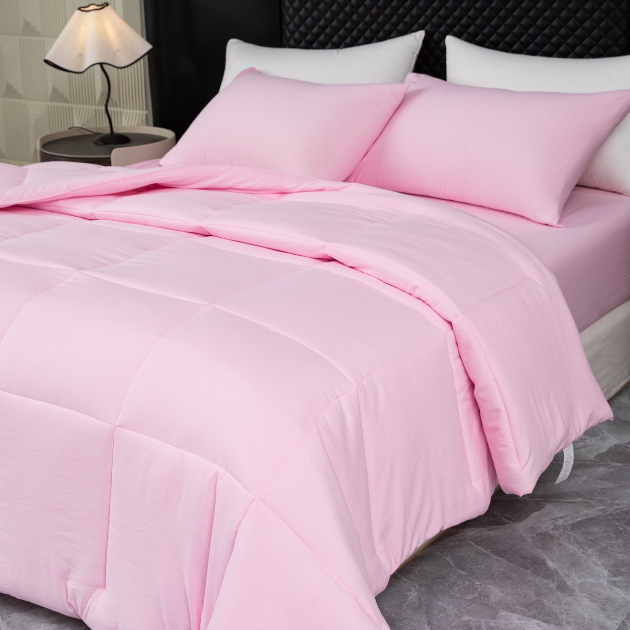 91家纺网 家纺一手货源 找家纺 合纵跨境工厂 2025新款爆款水洗棉枕套被芯*床笠*床单*枕套跨境外贸JIT一件代发TEMU亚马逊希音包过核价被子四五件套 粉红色