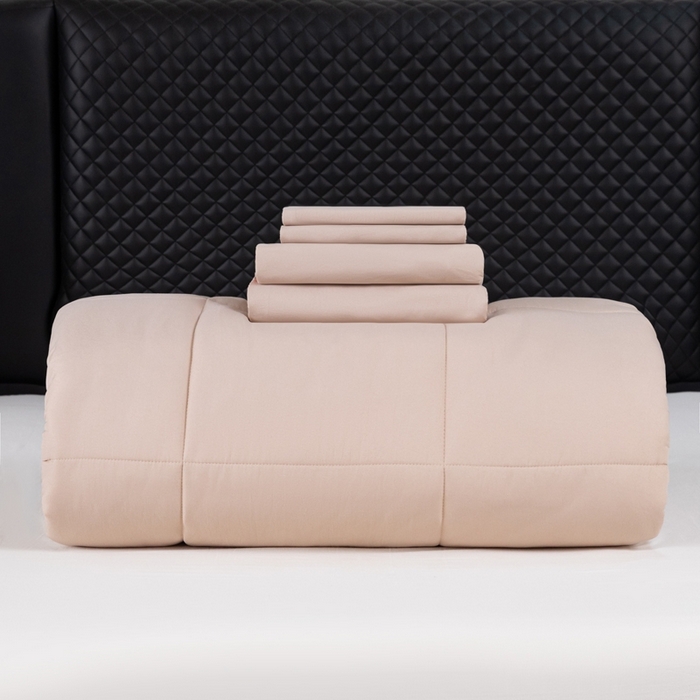 合纵跨境工厂 2025新款爆款水洗棉枕套被芯*床笠*床单*枕套跨境外贸JIT一件代发TEMU亚马逊希音包过核价被子四五件套 卡其色