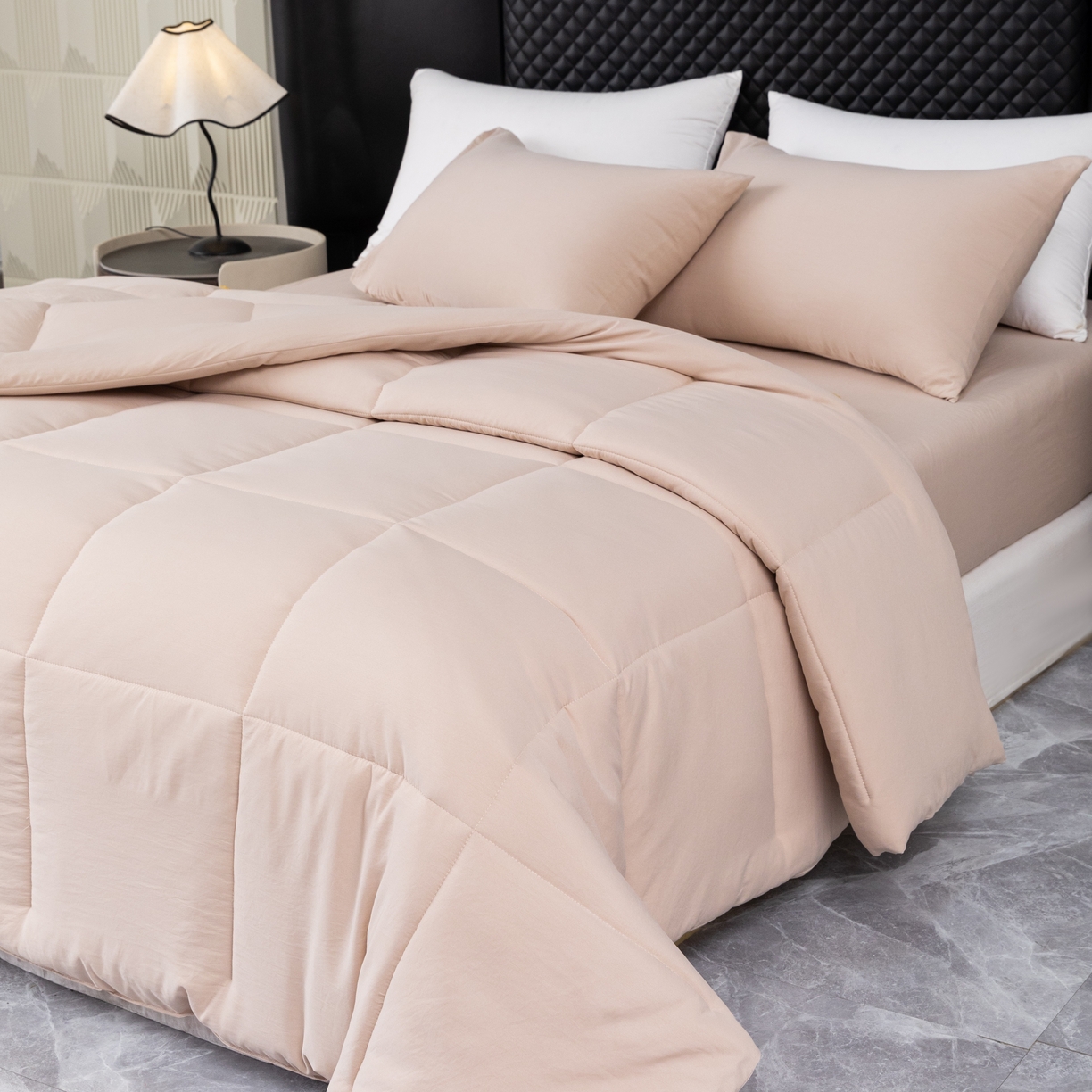 91家纺网 家纺一手货源 找家纺 合纵跨境工厂 2025新款爆款水洗棉枕套被芯*床笠*床单*枕套跨境外贸JIT一件代发TEMU亚马逊希音包过核价被子四五件套 卡其色