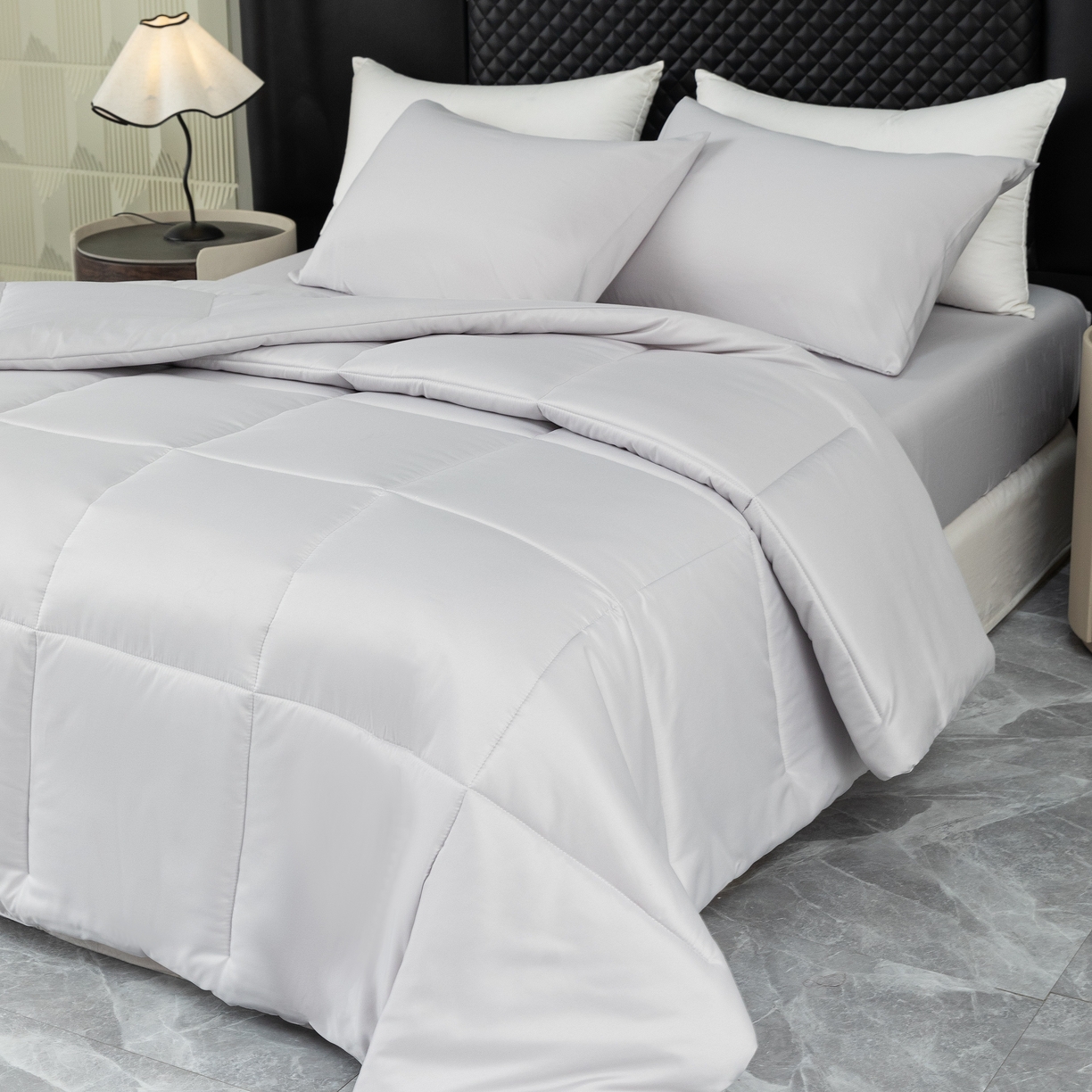 91家纺网 家纺一手货源 找家纺 合纵跨境工厂 2025新款爆款水洗棉枕套被芯*床笠*床单*枕套跨境外贸JIT一件代发TEMU亚马逊希音包过核价被子四五件套 浅灰色