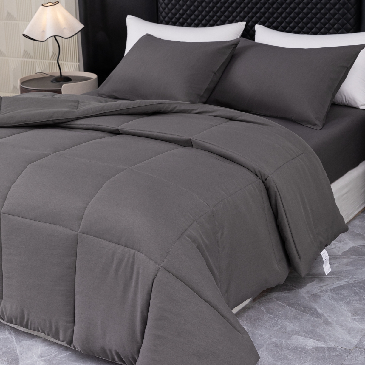 91家纺网 家纺一手货源 找家纺 合纵跨境工厂 2025新款跨境专供爆款水洗棉枕套被子外贸JIT一件代发TEMU亚马逊希音包过核价二三件套 深灰色