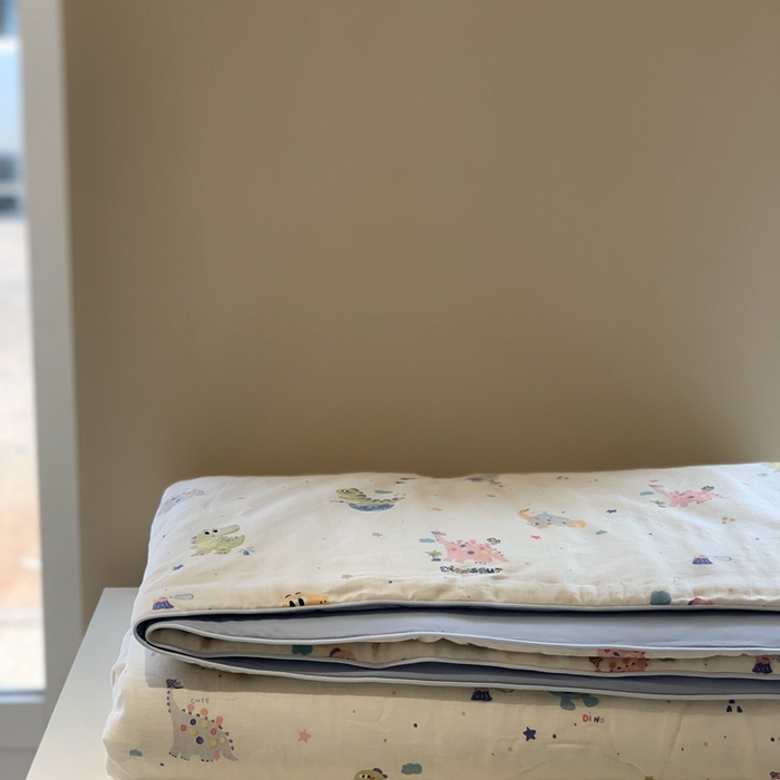 91家纺网 家纺一手货源 找家纺 汇庭 2025春夏新款双层纱凉感被系列夏凉被空调被单夏被 恐龙冒险蓝