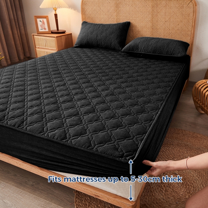 91家纺网 家纺一手货源 找家纺 丝芙妮家居（原乐视家纺） 2025春夏新款外贸夹棉防水单床笠（50件起拿） 3C-黑