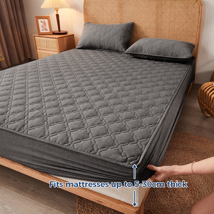 91家纺网 家纺一手货源 找家纺 丝芙妮家居（原乐视家纺） 2025春夏新款外贸夹棉防水单床笠（50件起拿） 3C-灰