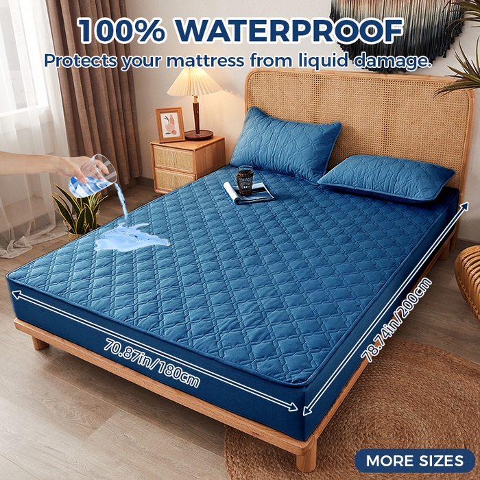 91家纺网 家纺一手货源 找家纺 丝芙妮家居（原乐视家纺） 2025春夏新款外贸夹棉防水单床笠（50件起拿） 3C-蓝