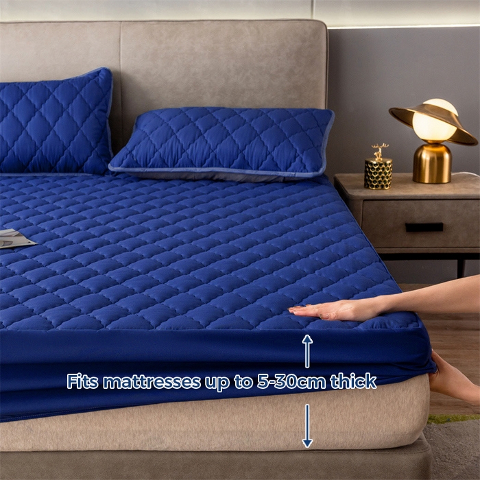 91家纺网 家纺一手货源 找家纺 丝芙妮家居（原乐视家纺） 2025春夏新款外贸夹棉防水单床笠（50件起拿） 菱形-宝蓝