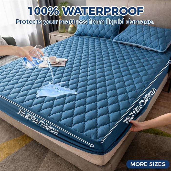 丝芙妮家居（原乐视家纺） 2025春夏新款外贸夹棉防水单床笠（50件起拿） 菱形-蓝