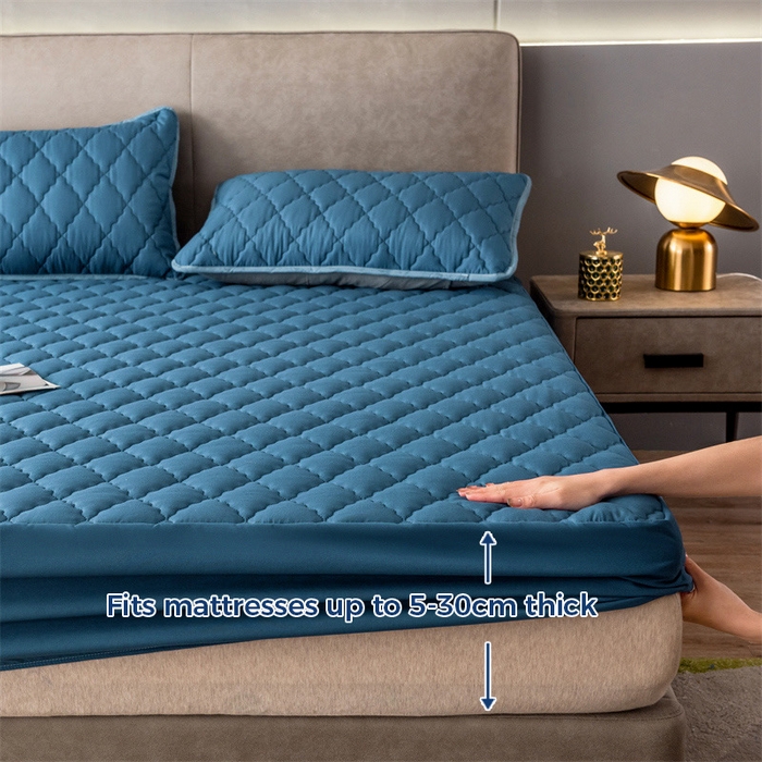 91家纺网 家纺一手货源 找家纺 丝芙妮家居（原乐视家纺） 2025春夏新款外贸夹棉防水单床笠（50件起拿） 菱形-蓝