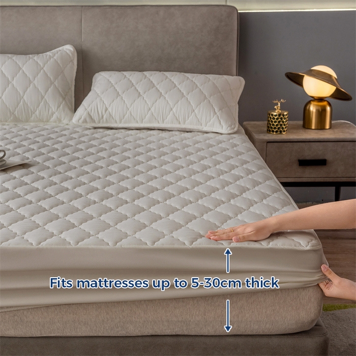 91家纺网 家纺一手货源 找家纺 丝芙妮家居（原乐视家纺） 2025春夏新款外贸夹棉防水单床笠（50件起拿） 菱形-米