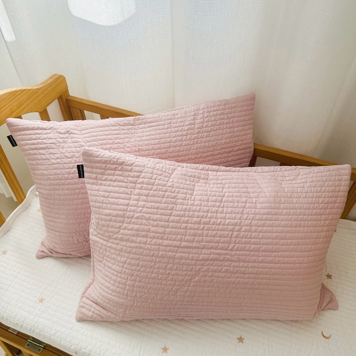 期遇家居 2025新款糖果色双面绗缝枕套（不含枕芯）双面可用 浅豆沙一对