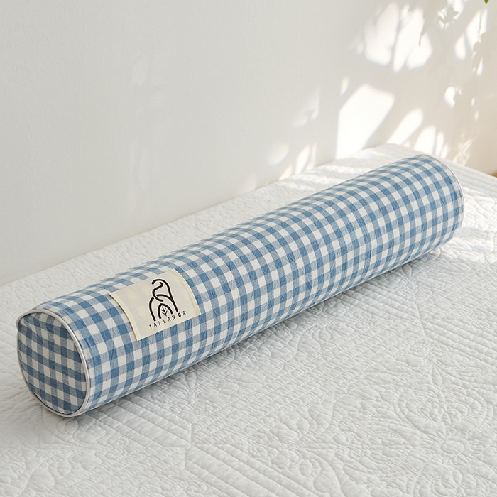 91家纺网 家纺一手货源 找家纺 鼎盛乳胶 2025新款水洗棉圆柱乳胶枕 枕头枕芯 水洗棉乳胶圆柱枕-浅蓝 50x10cm/只