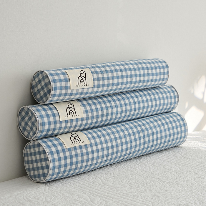 91家纺网 家纺一手货源 找家纺 鼎盛乳胶 2025新款水洗棉圆柱乳胶枕 枕头枕芯 水洗棉乳胶圆柱枕-浅蓝 50x10cm/只