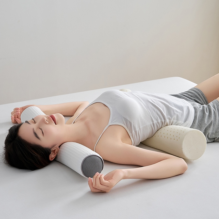 91家纺网 家纺一手货源 找家纺 鼎盛乳胶 2025新款针织圆柱乳胶枕 枕头枕芯 针织乳胶圆柱枕-白色 60x10cm/只