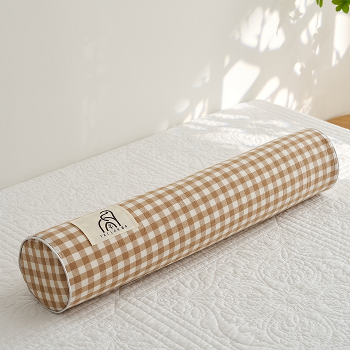 91家纺网 家纺一手货源 找家纺 鼎盛乳胶 2025新款水洗棉圆柱乳胶枕 枕头枕芯 水洗棉乳胶圆柱枕-咖色 60x10cm/只