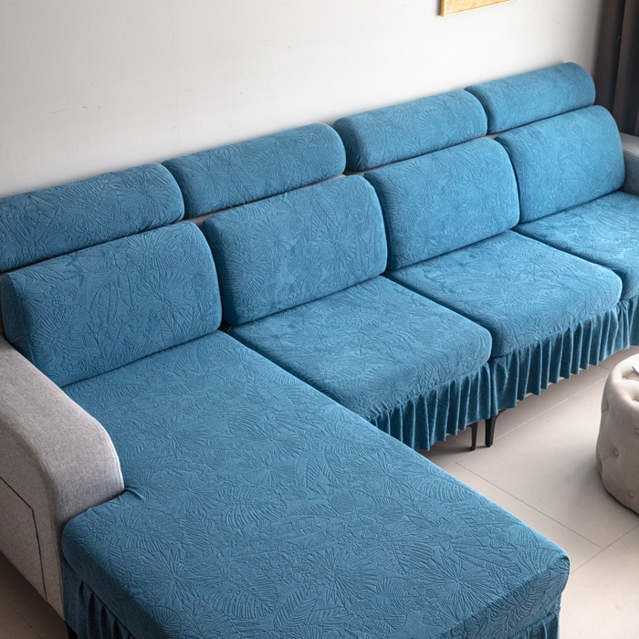 91家纺网 家纺一手货源 找家纺 千彤沙发垫2025新款裙边款-香山雨藤沙发笠 水蓝