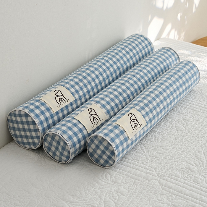 91家纺网 家纺一手货源 找家纺 鼎盛乳胶 2025新款水洗棉圆柱乳胶枕 枕头枕芯 水洗棉乳胶圆柱枕-浅蓝 60x10cm/只